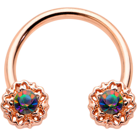 16G 3/8 Purple Tourmaline Rose Gold Tone Flower Circular Barbell