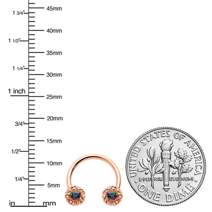 16G 3/8 Purple Tourmaline Rose Gold Tone Flower Circular Barbell