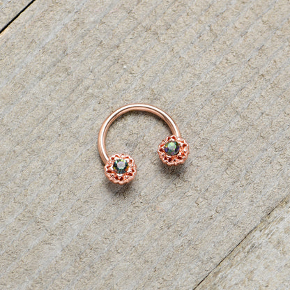16G 3/8 Purple Tourmaline Rose Gold Tone Flower Circular Barbell