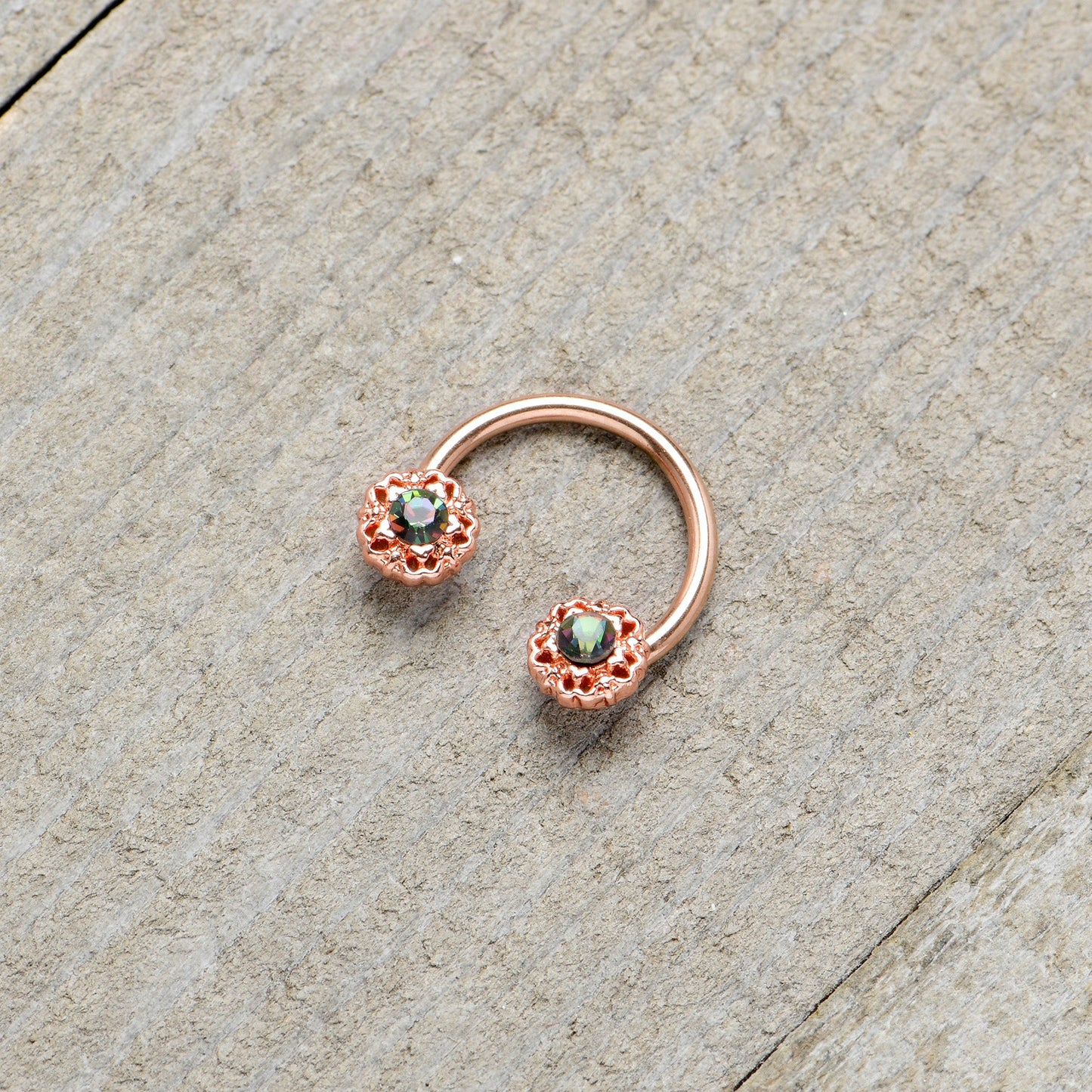 16G 3/8 Purple Tourmaline Rose Gold Tone Flower Circular Barbell