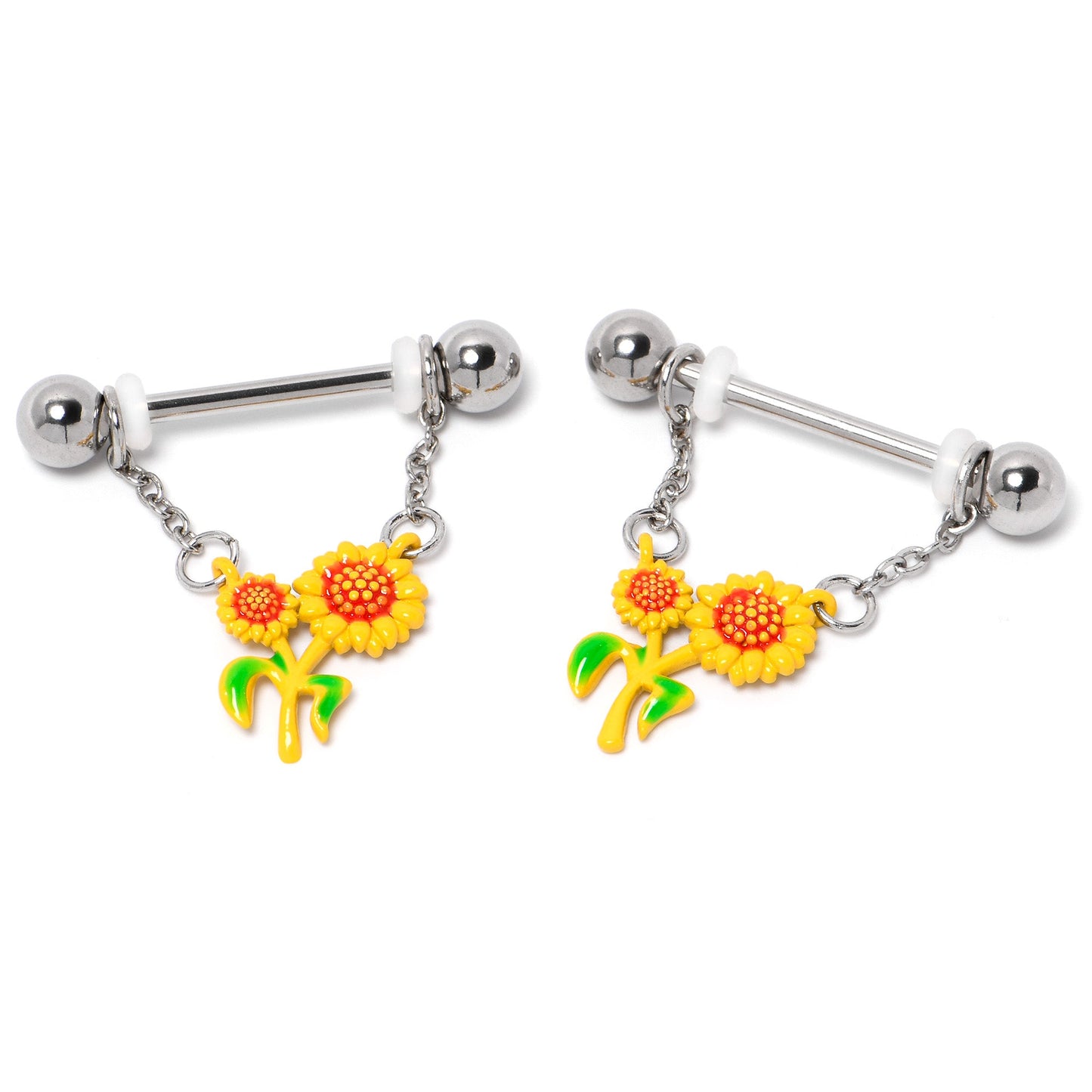 14G 9/16 Happy Sunflower Duo Chain Dangle Nipple Ring Set