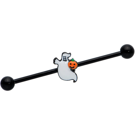 14G Black Halloween Pumpkin Ghost Industrial Barbell 38mm