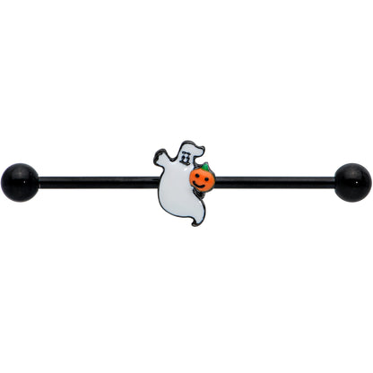 14G Black Halloween Pumpkin Ghost Industrial Barbell 38mm
