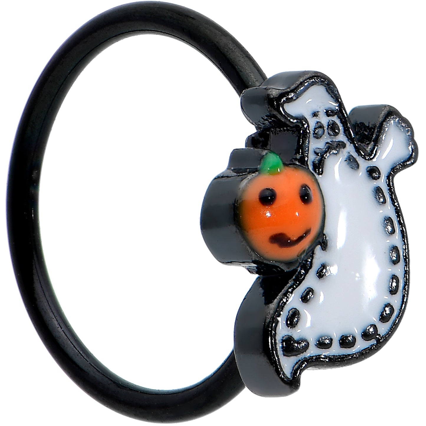 20G 5/16 Black Halloween Pumpkin Ghost Nose Hoop