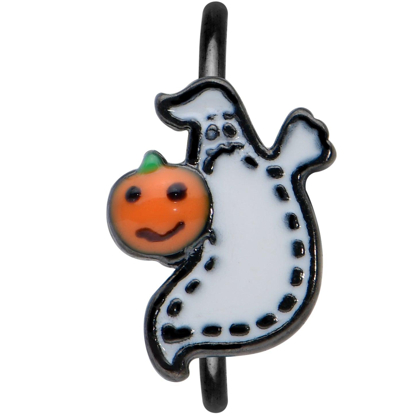 20G 5/16 Black Halloween Pumpkin Ghost Nose Hoop