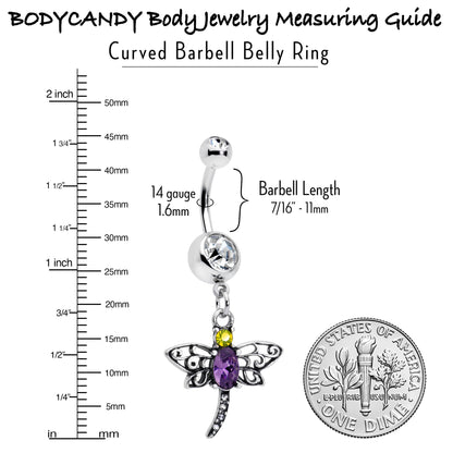 Clear Yellow Purple Gem Dragonfly Dangle Belly Ring