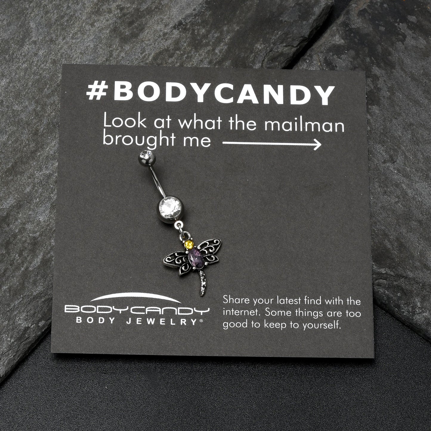 Clear Yellow Purple Gem Dragonfly Dangle Belly Ring