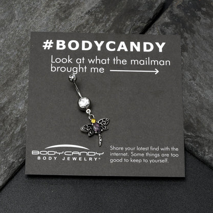 Clear Yellow Purple Gem Dragonfly Dangle Belly Ring