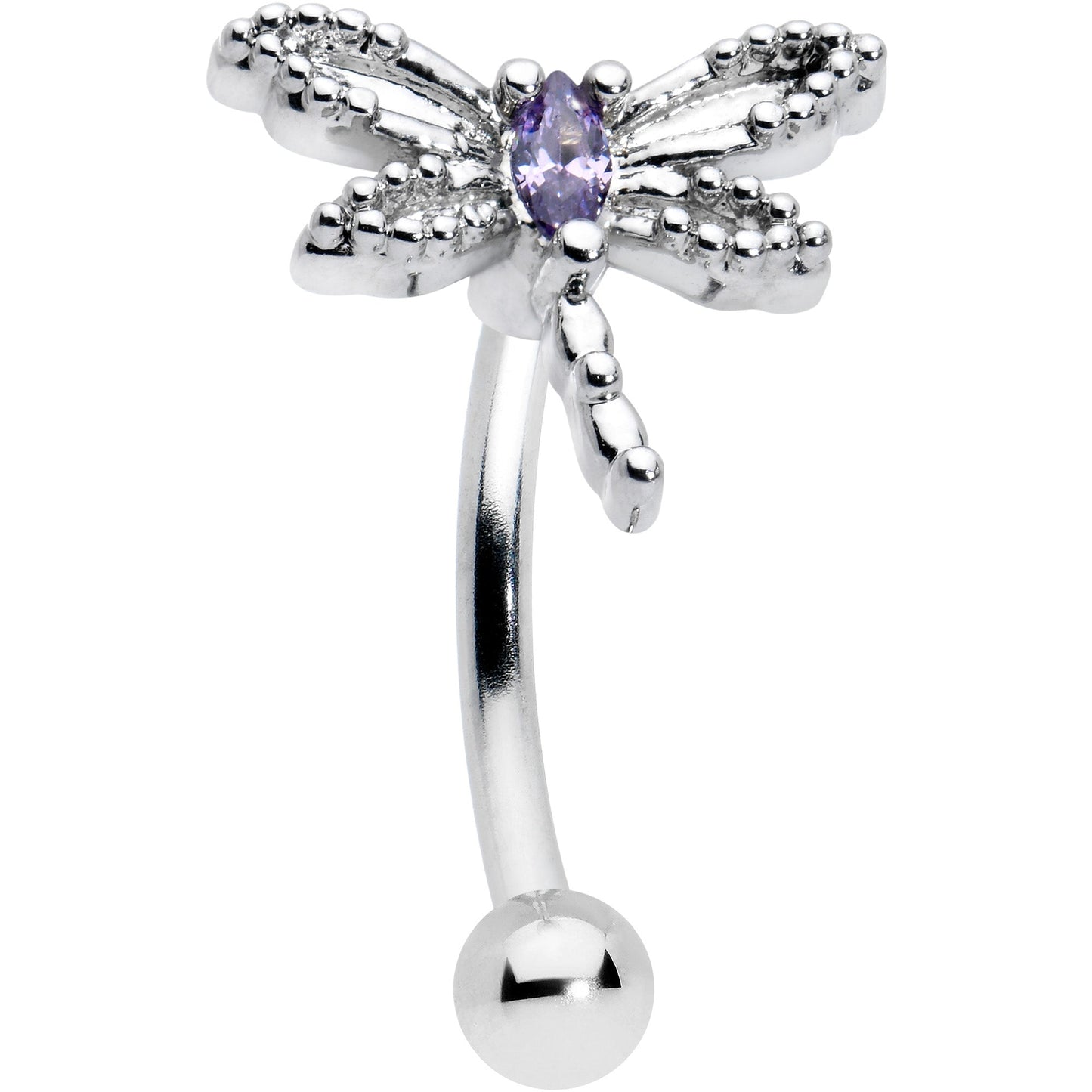 16G 5/16 Purple CZ Gem Open Dragonfly Curved Eyebrow Ring