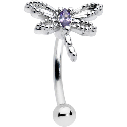 16G 5/16 Purple CZ Gem Open Dragonfly Curved Eyebrow Ring