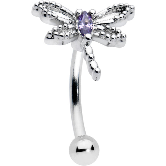 16G 5/16 Purple CZ Gem Open Dragonfly Curved Eyebrow Ring