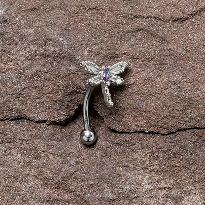 16G 5/16 Purple CZ Gem Open Dragonfly Curved Eyebrow Ring
