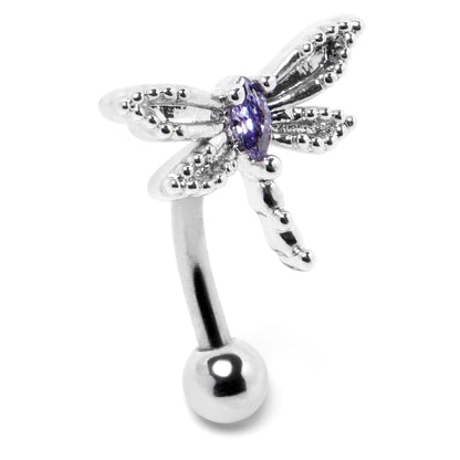 16G 5/16 Purple CZ Gem Open Dragonfly Curved Eyebrow Ring