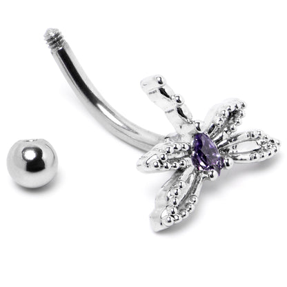 16G 5/16 Purple CZ Gem Open Dragonfly Curved Eyebrow Ring