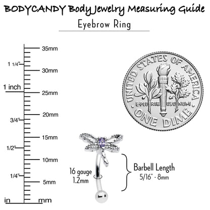 16G 5/16 Purple CZ Gem Open Dragonfly Curved Eyebrow Ring