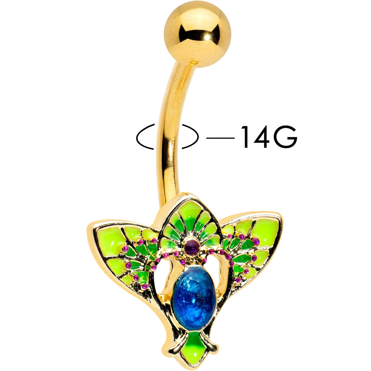 Blue Purple Gem Gold Tone Tropic Fan Belly Ring