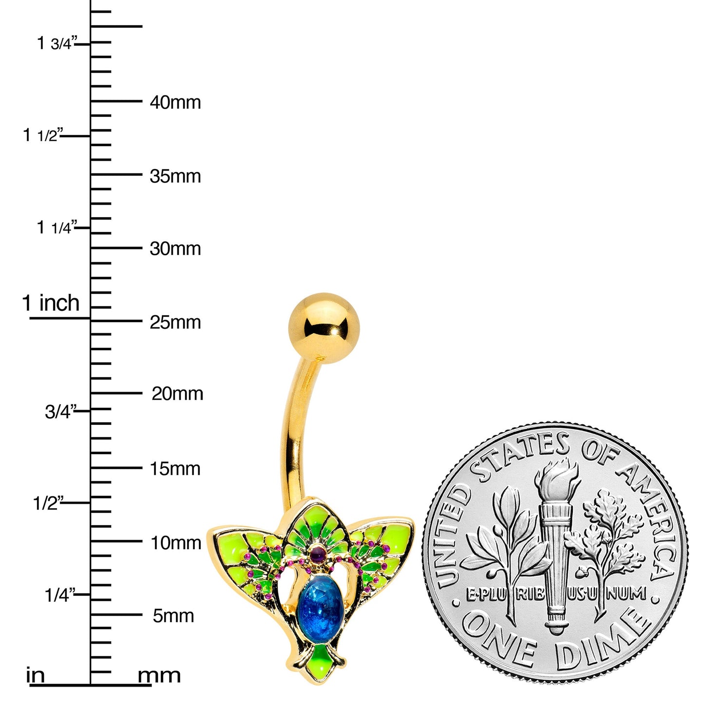 Blue Purple Gem Gold Tone Tropic Fan Belly Ring