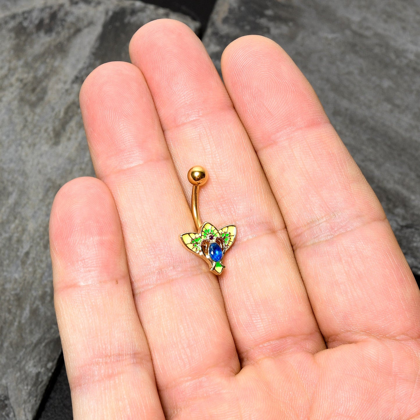 Blue Purple Gem Gold Tone Tropic Fan Belly Ring