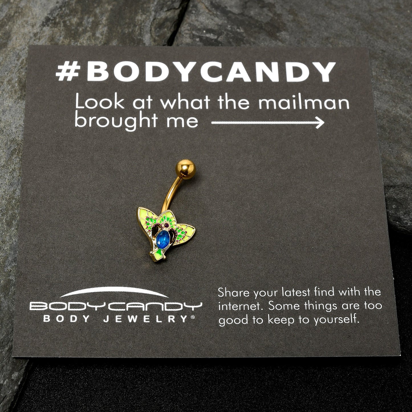 Blue Purple Gem Gold Tone Tropic Fan Belly Ring