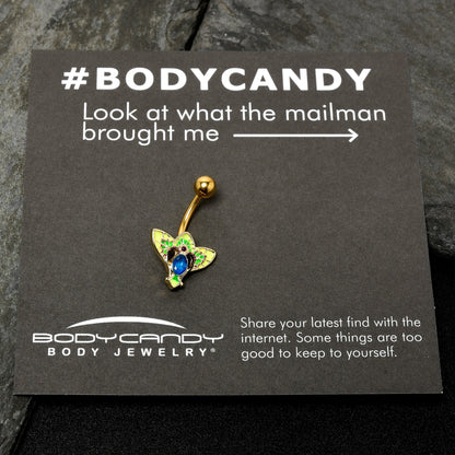 Blue Purple Gem Gold Tone Tropic Fan Belly Ring