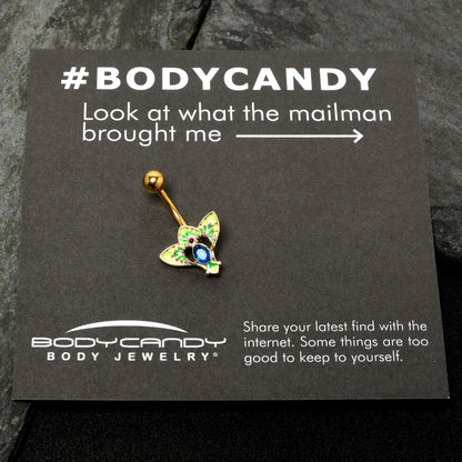 Blue Purple Gem Gold Tone Tropic Fan Belly Ring