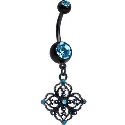 Blue Gem Black Lacy Rhombus Dangle Belly Ring