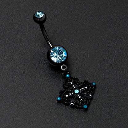 Blue Gem Black Lacy Rhombus Dangle Belly Ring