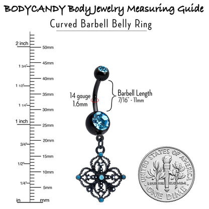 Blue Gem Black Lacy Rhombus Dangle Belly Ring