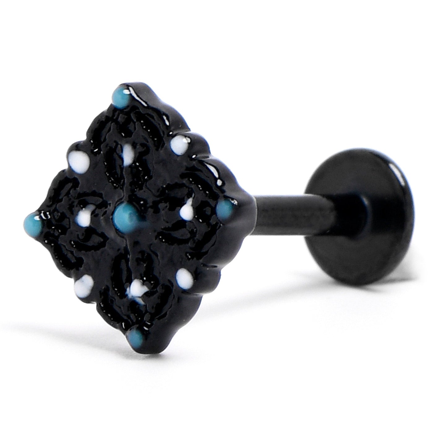 16G 5/16 Black Lacy Rhombus Blue Labret Monroe Tragus