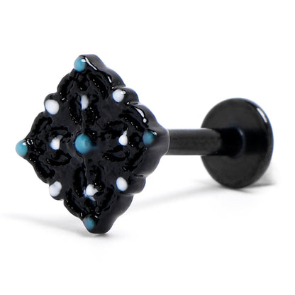 16G 5/16 Black Lacy Rhombus Blue Labret Monroe Tragus