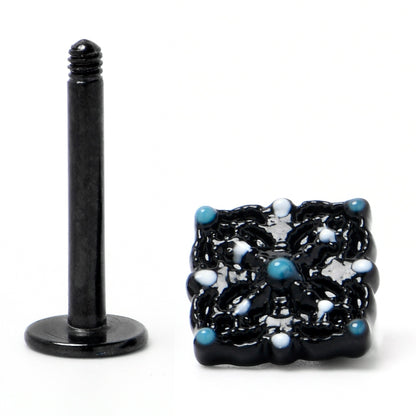 16G 5/16 Black Lacy Rhombus Blue Labret Monroe Tragus