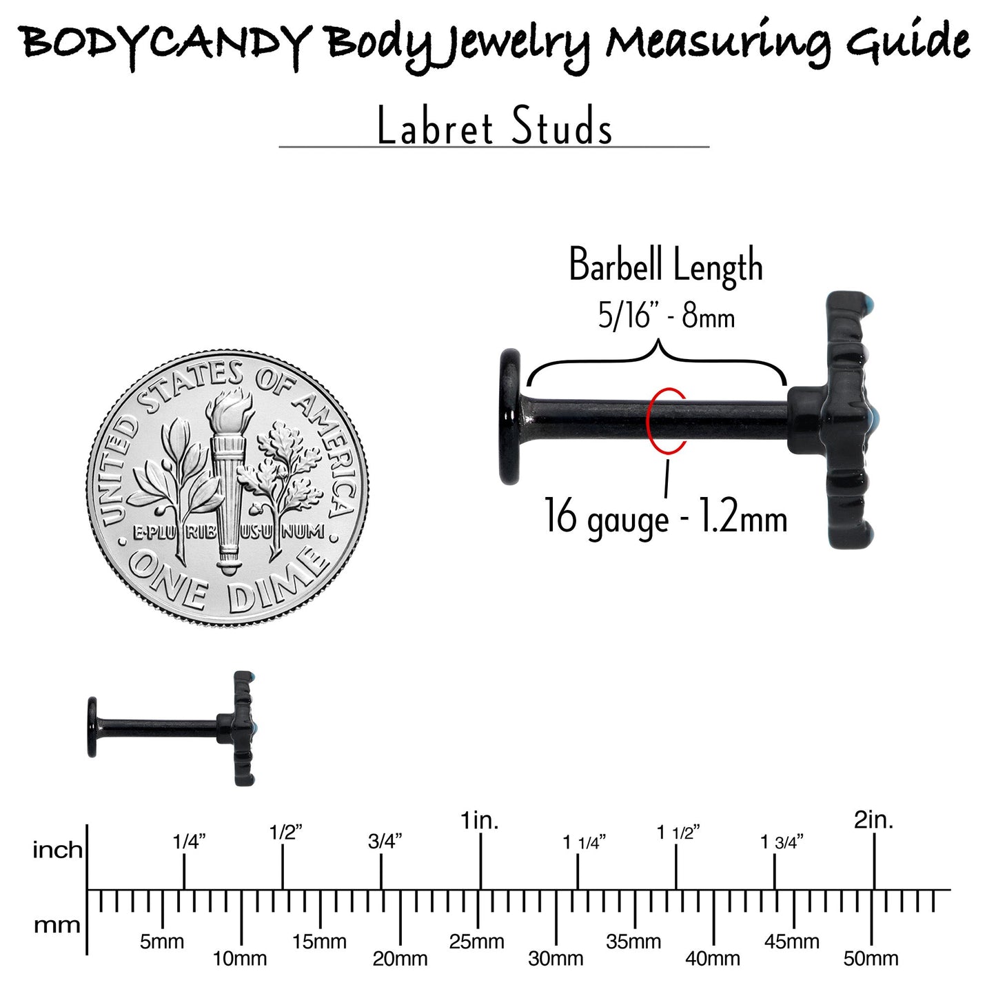 16G 5/16 Black Lacy Rhombus Blue Labret Monroe Tragus