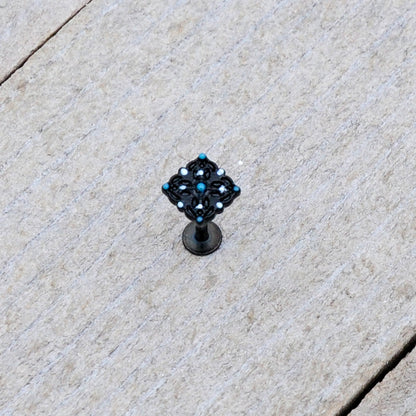 16G 5/16 Black Lacy Rhombus Blue Labret Monroe Tragus