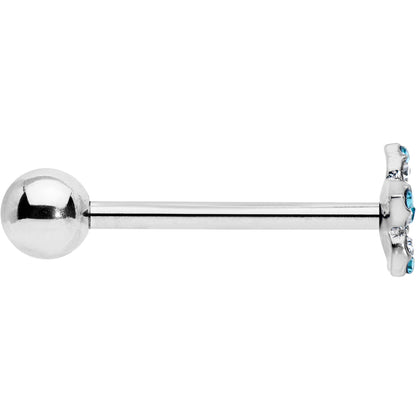 Blue Clear Gem Opulent Flower Barbell Tongue Ring