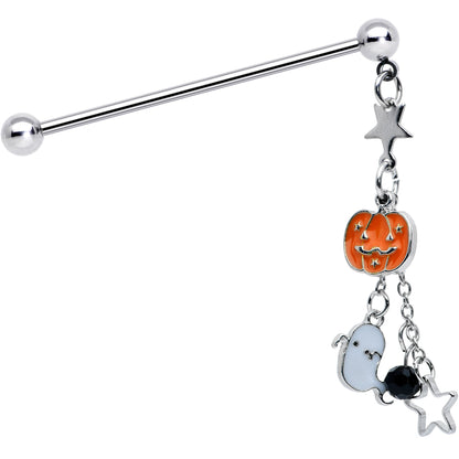 14G Halloween Pumpkin Ghost Chain Dangle Industrial Barbell 38mm