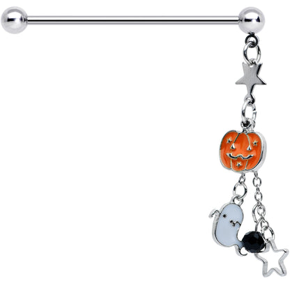 14G Halloween Pumpkin Ghost Chain Dangle Industrial Barbell 38mm