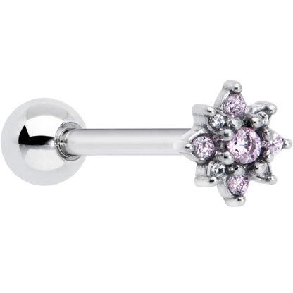 Pink Clear Gem Stylish Snowflake Barbell Tongue Ring