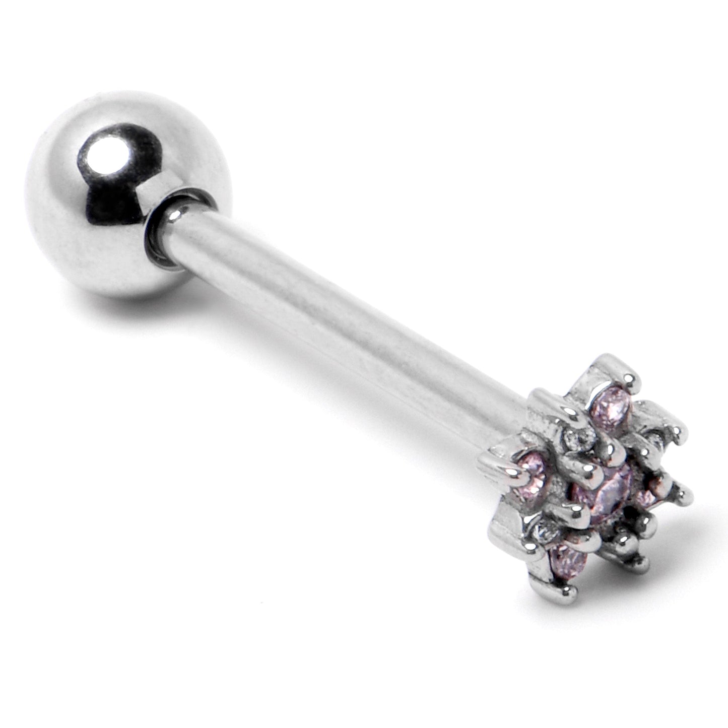 Pink Clear Gem Stylish Snowflake Barbell Tongue Ring
