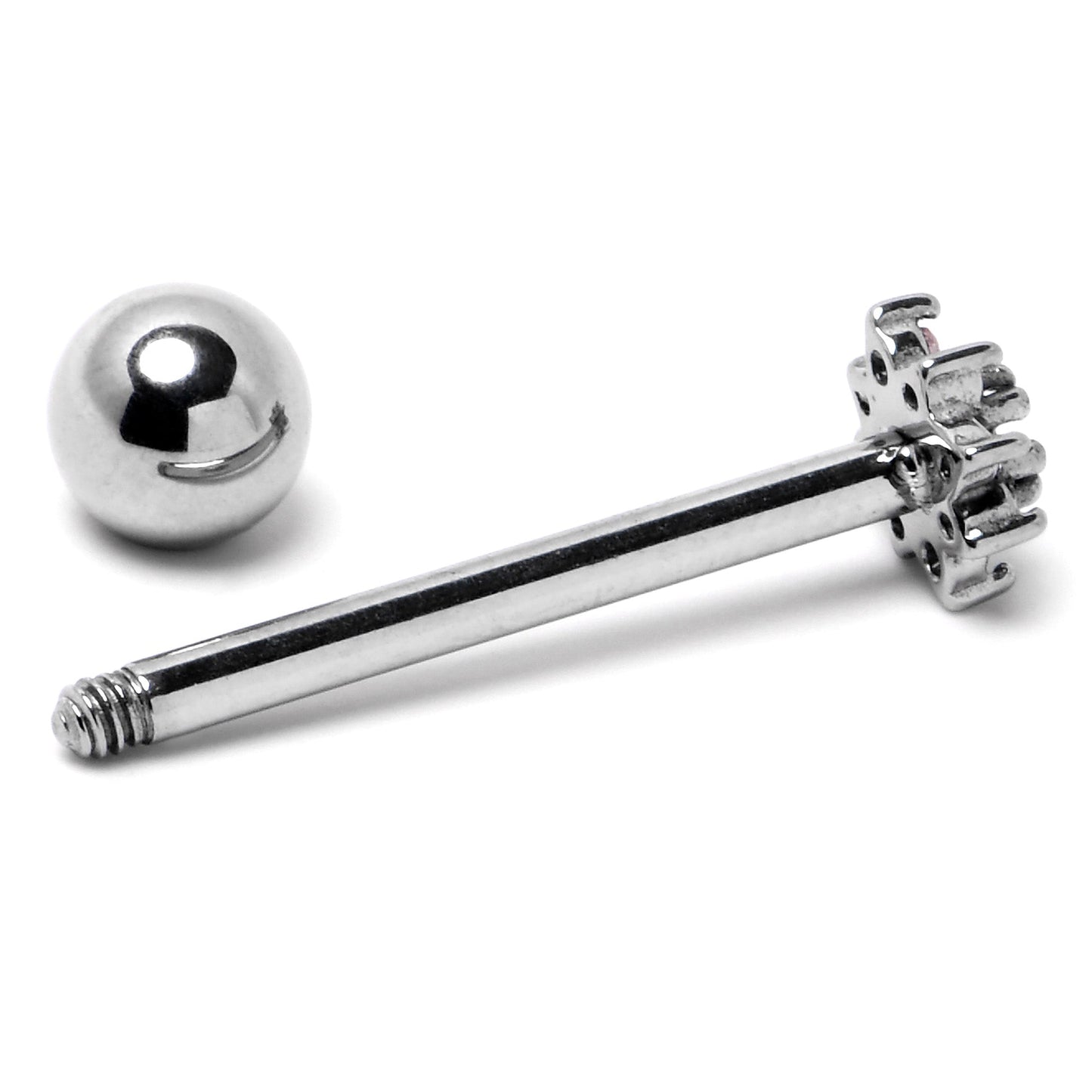 Pink Clear Gem Stylish Snowflake Barbell Tongue Ring