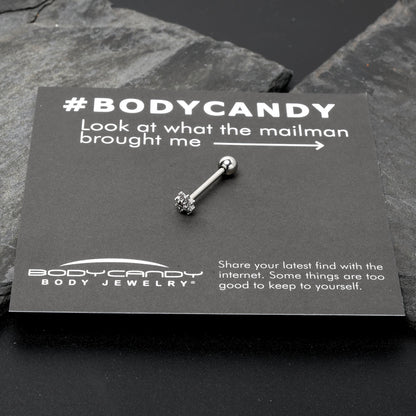 Pink Clear Gem Stylish Snowflake Barbell Tongue Ring