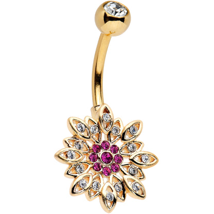 Pink Clear Gem Gold Tone Opulent Starry Flower Belly Ring