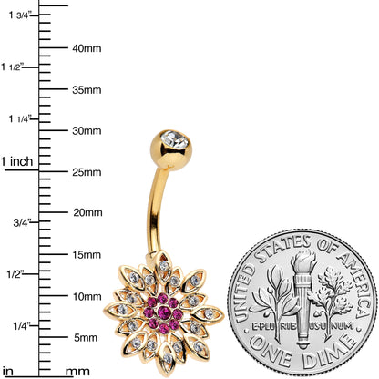 Pink Clear Gem Gold Tone Opulent Starry Flower Belly Ring