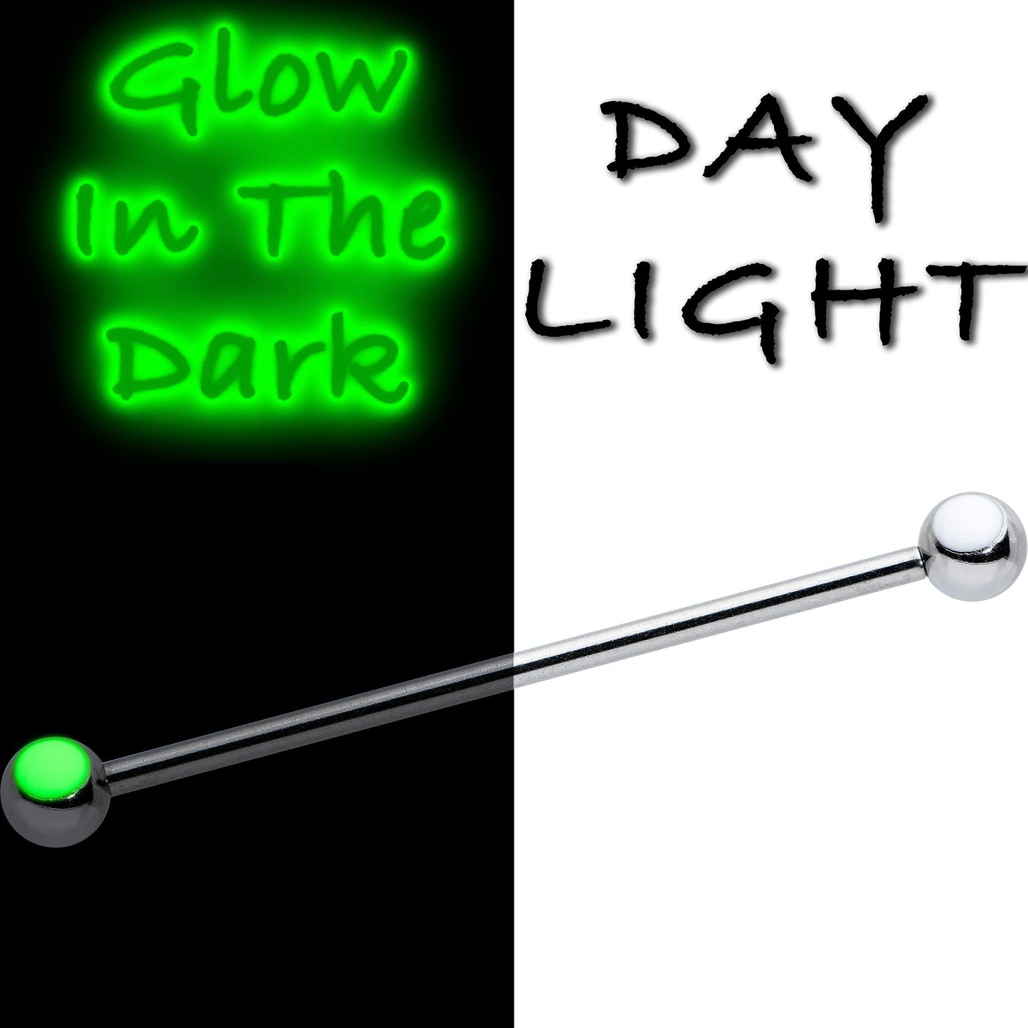 14G Black Halloween Boo Glow in Dark Industrial Barbell Set of 2