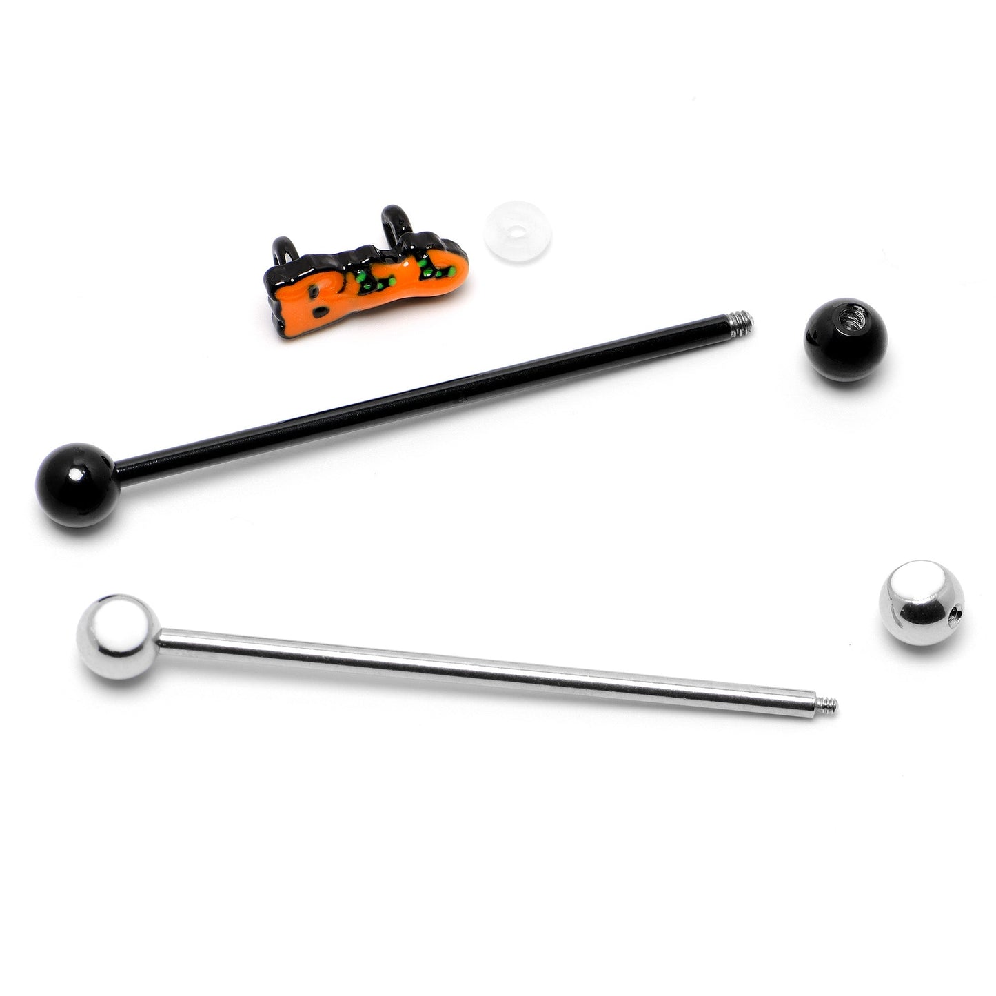 14G Black Halloween Boo Glow in Dark Industrial Barbell Set of 2