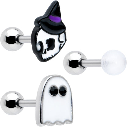 16G 1/4 Glow in Dark Skull Ghost Halloween Cartilage Set of 3