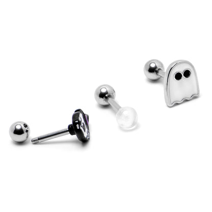 16G 1/4 Glow in Dark Skull Ghost Halloween Cartilage Set of 3