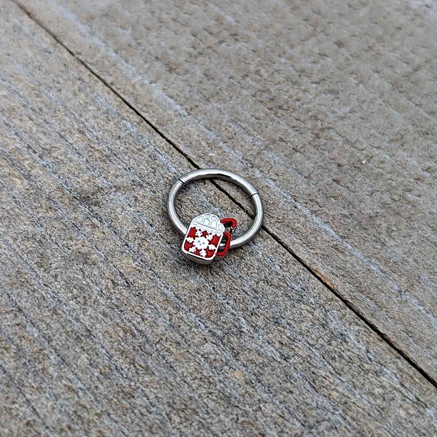 16G 3/8 Sweet Hot Cocoa Marshmallow Mug Hinged Segment Ring