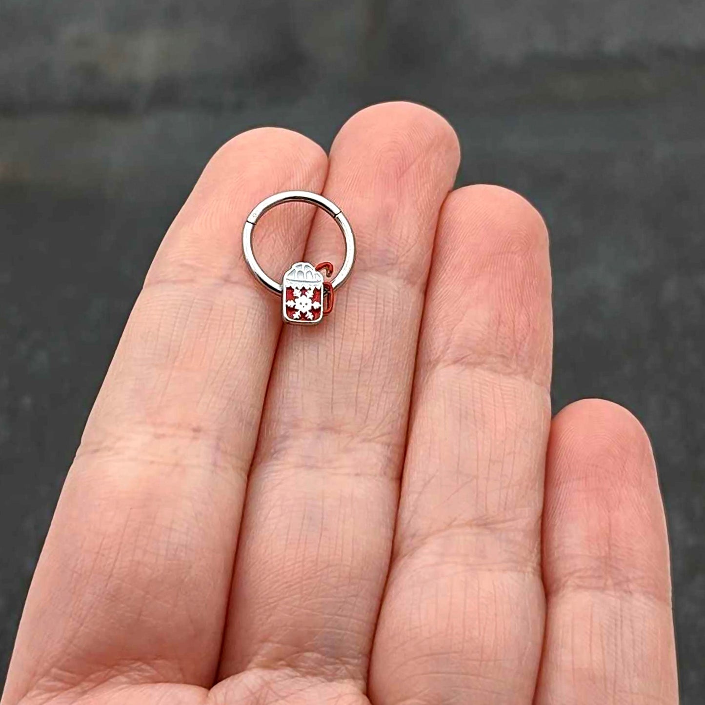 16G 3/8 Sweet Hot Cocoa Marshmallow Mug Hinged Segment Ring