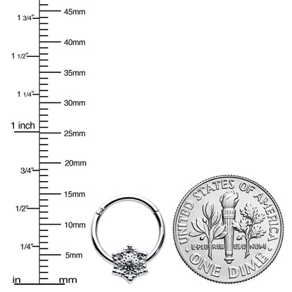 16G 3/8 Clear Gem Filigree Winter Snowflake Hinged Segment Ring