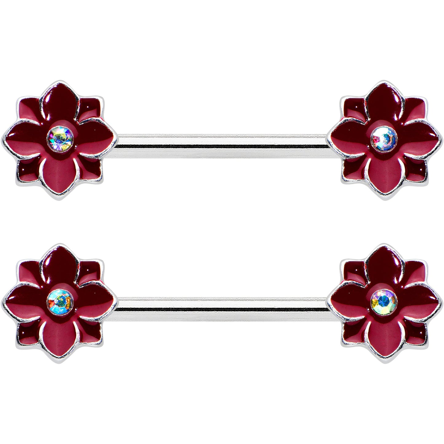 14G 9/16 Aurora Gem Poinsettia Flower Barbell Nipple Ring Set
